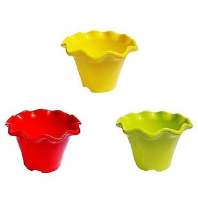 Set of 3 Multicolor Colored Plastic Pots for Plants Flower Design (4 Inch)