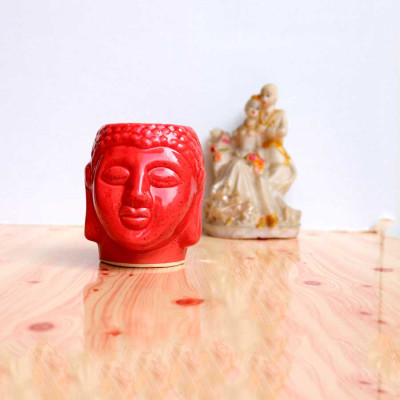 Red Glossy Buddha Design Ceramic Pot
