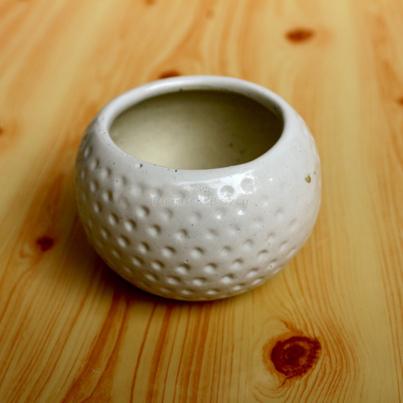 3 inch Football Dotted White Ceramic Pot